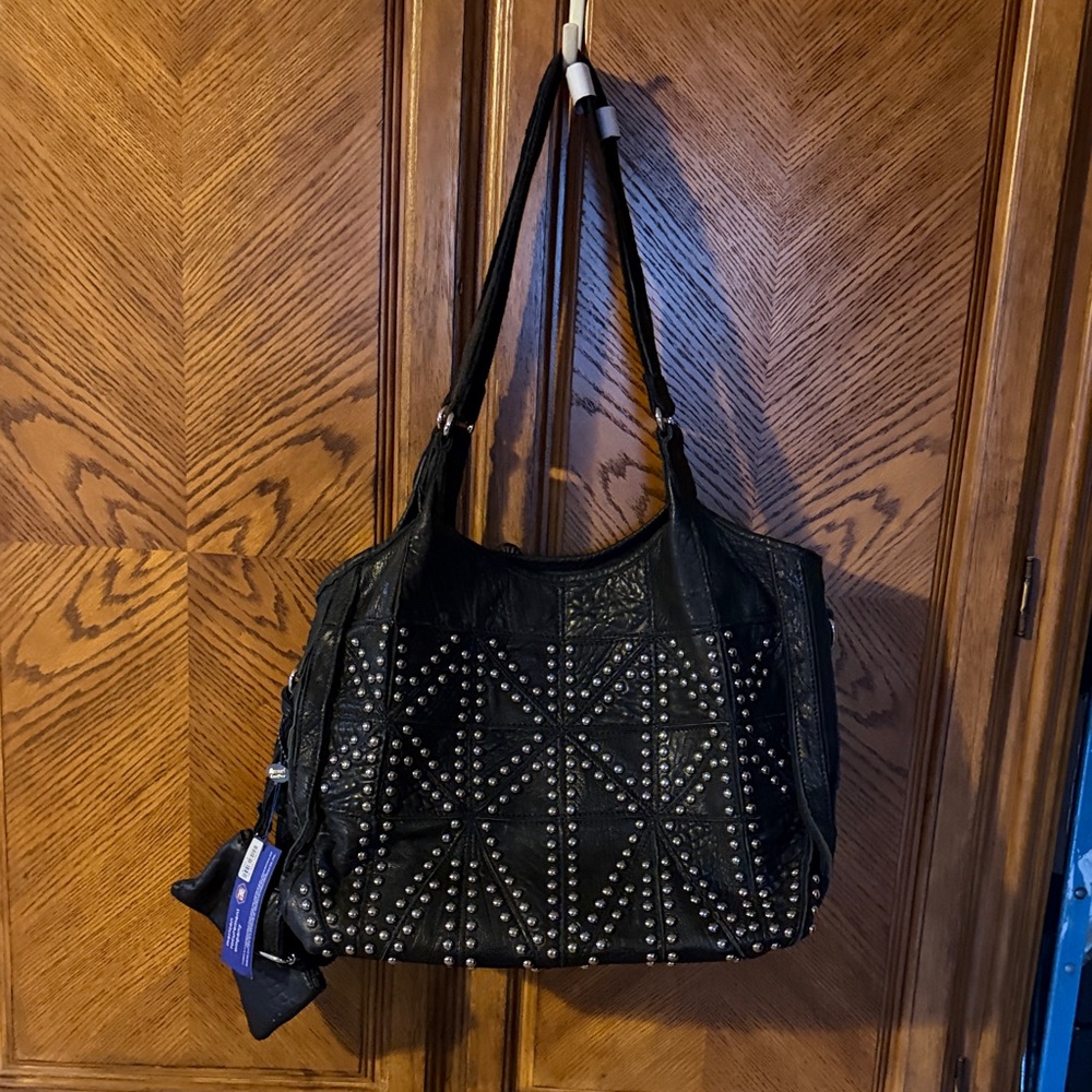 American procurement Co Black Studded Leather Tote Bag - Women's Shoulder Bag